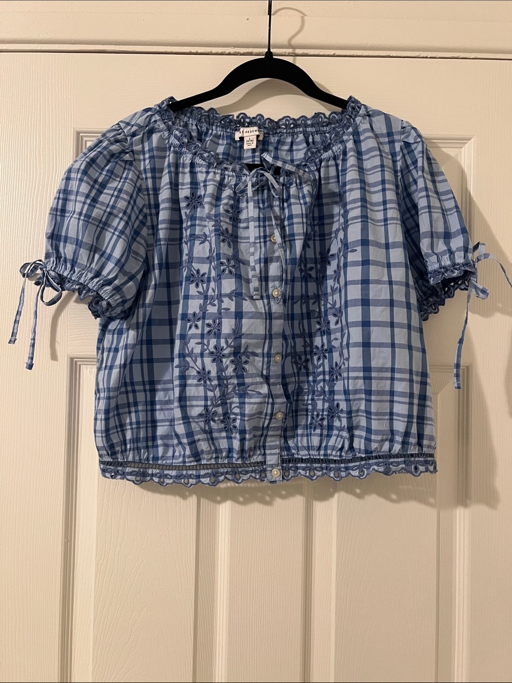 Free Assembly Gingham Embroidered Crop Top - Size L - NWT